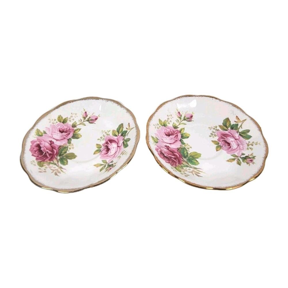 Vintage American Beauty Royal Albert Crown China Saucer Plates 6" England Floral